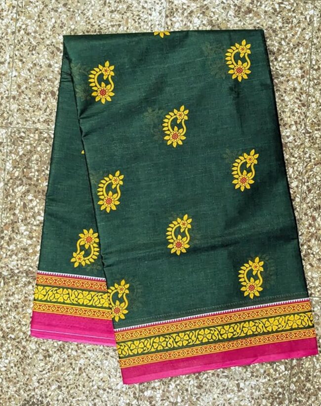 Peach and Red Cotton Handloom Saree with Strips