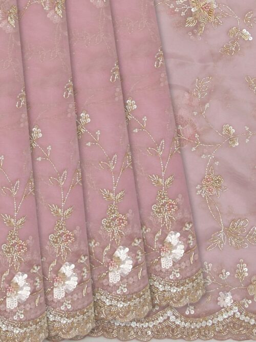 Saree With Net Embroidered Floral Motifs