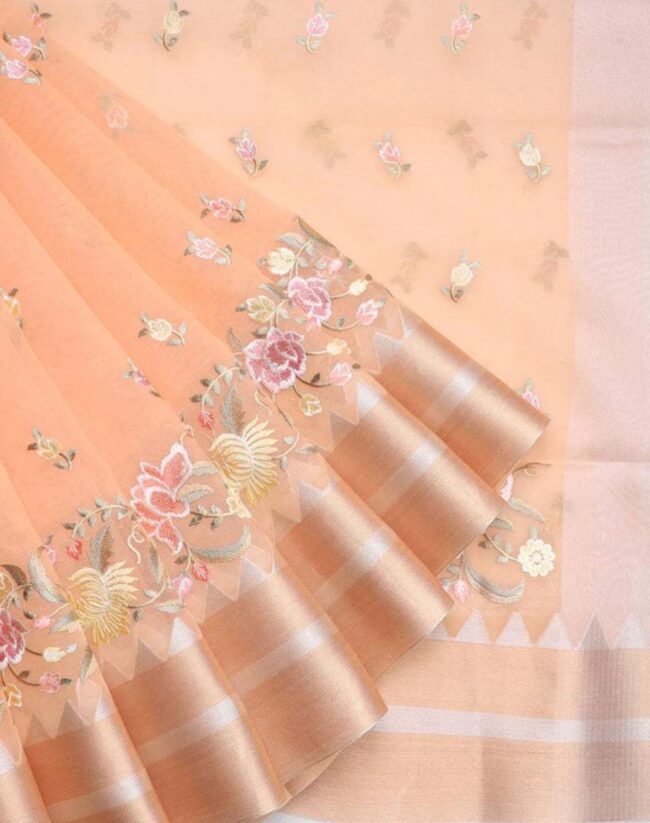 Pastel Orange Organza Saree