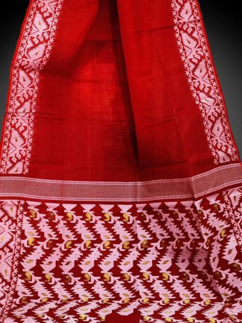 Red Cotton Jamdani Handloom Saree