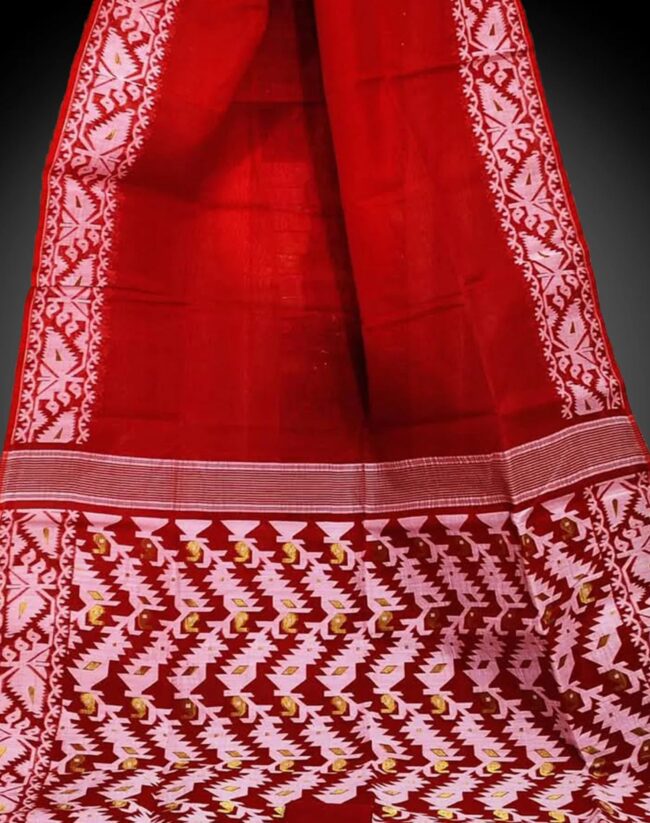 Red Cotton Jamdani Handloom Saree