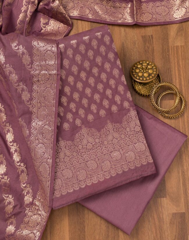 Purple Zariwork Banarasi Unstitched Salwar Suit