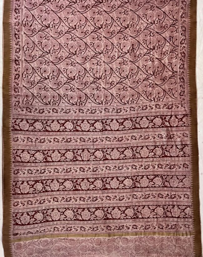 Elegant Brown Chanderi Saree with Intricate Floral Weaving