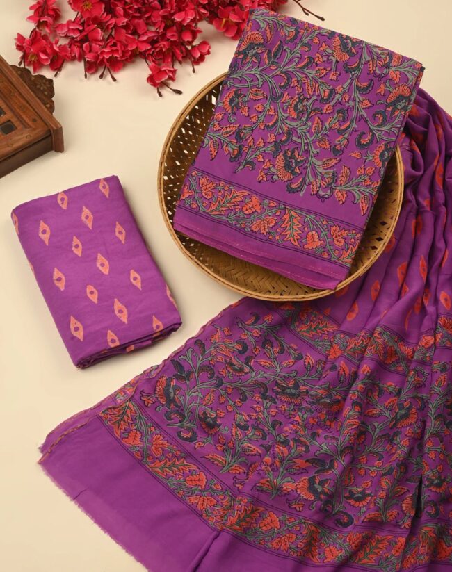 Purple Muslin Silk Party Wear Dress Material