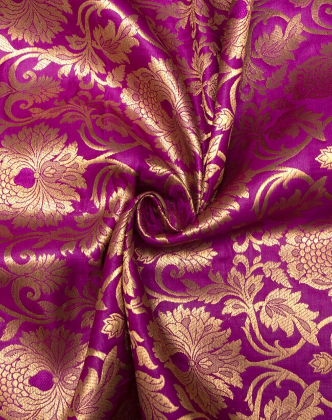 Purple Colour Floral Design Banarasi Brocade Silk Fabric
